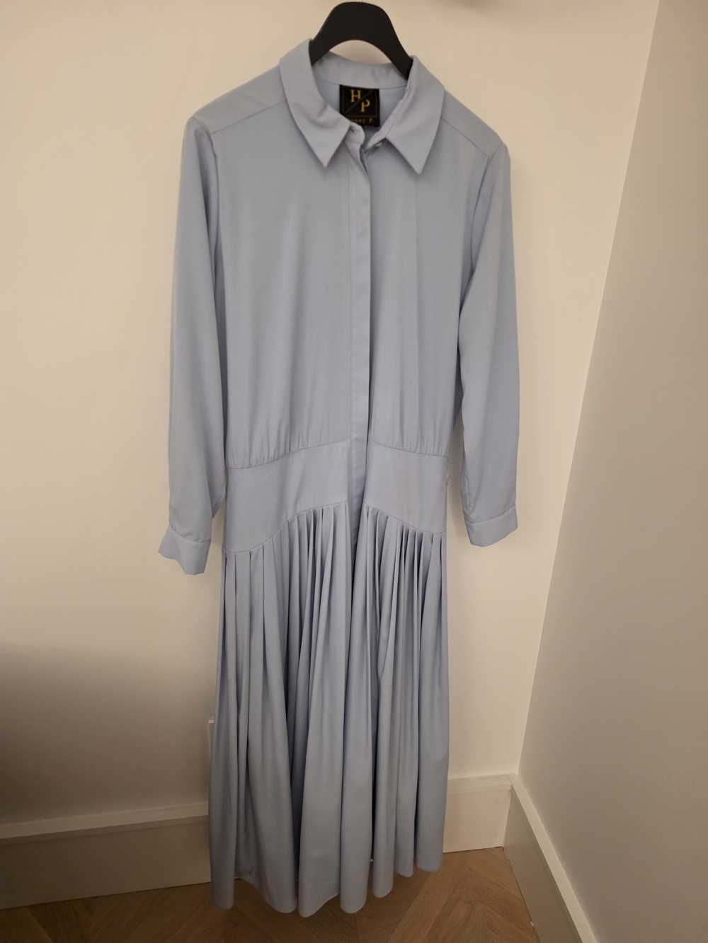 Luxury  Light Blue Pleated Maxi Shirt Dress